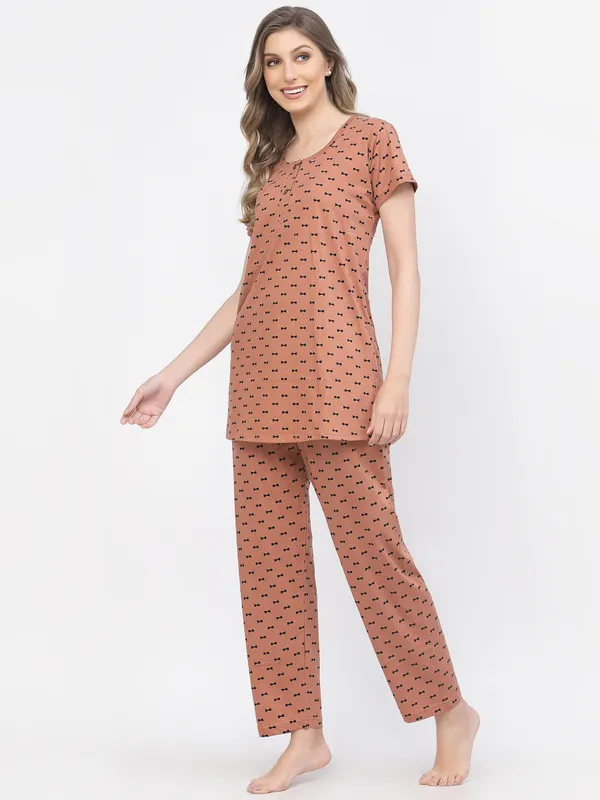 Brown_Printed__Cotton_Top_&_Pyjama_Set