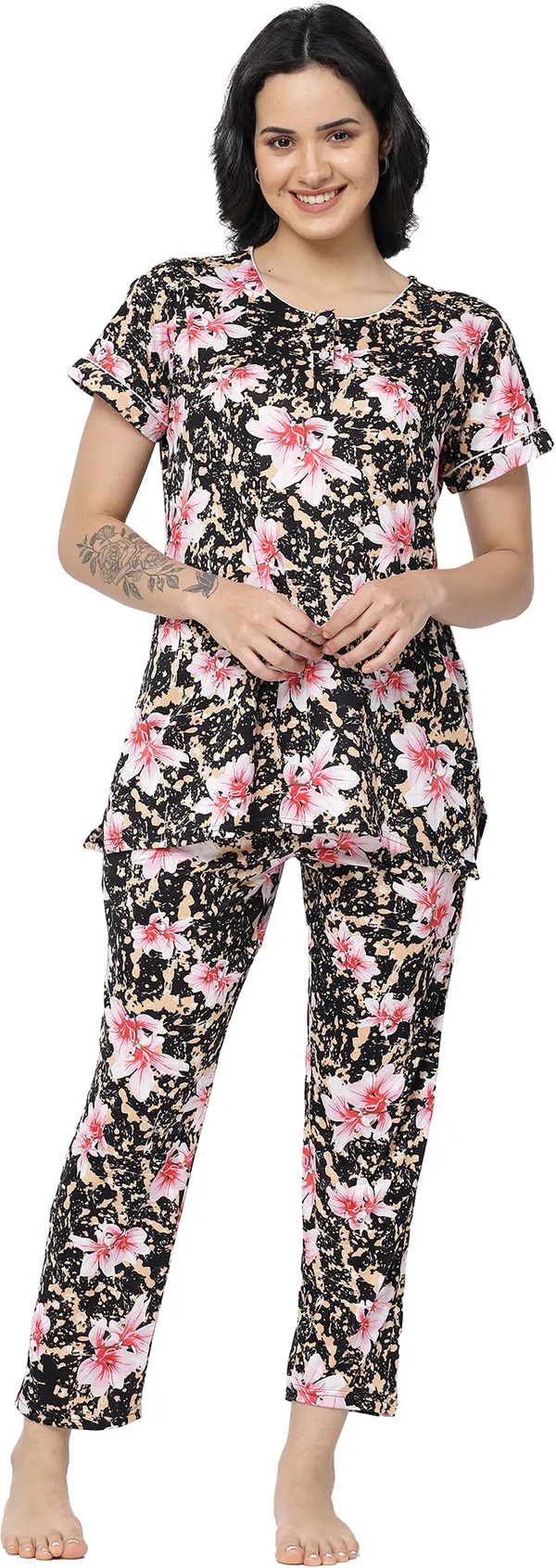 Multi_Floral_Print_Lycra_Blend_Night_Suit_Set