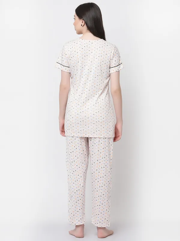 Off_white_Floral_Print_Cotton_Blend_Night_Suit_Set