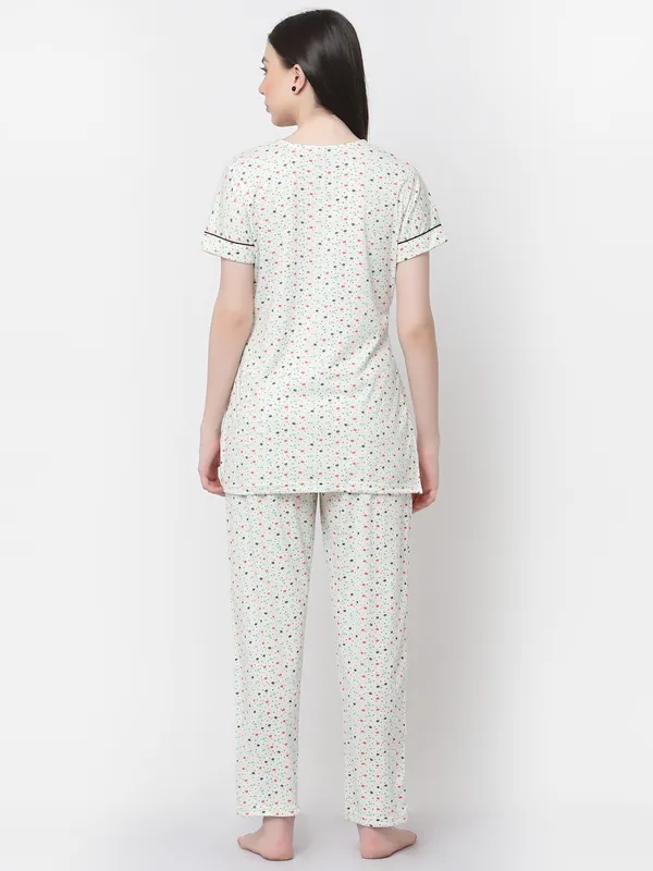 White_Floral_Print_Cotton_Blend_Night_Suit_Set