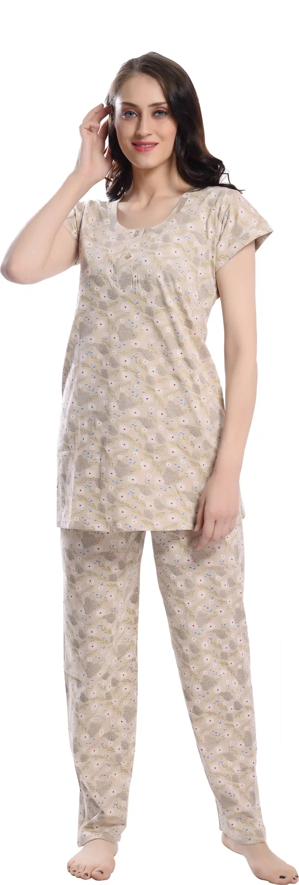 YELLOW_Printed__Cotton_Blend_Night_Suit_Set