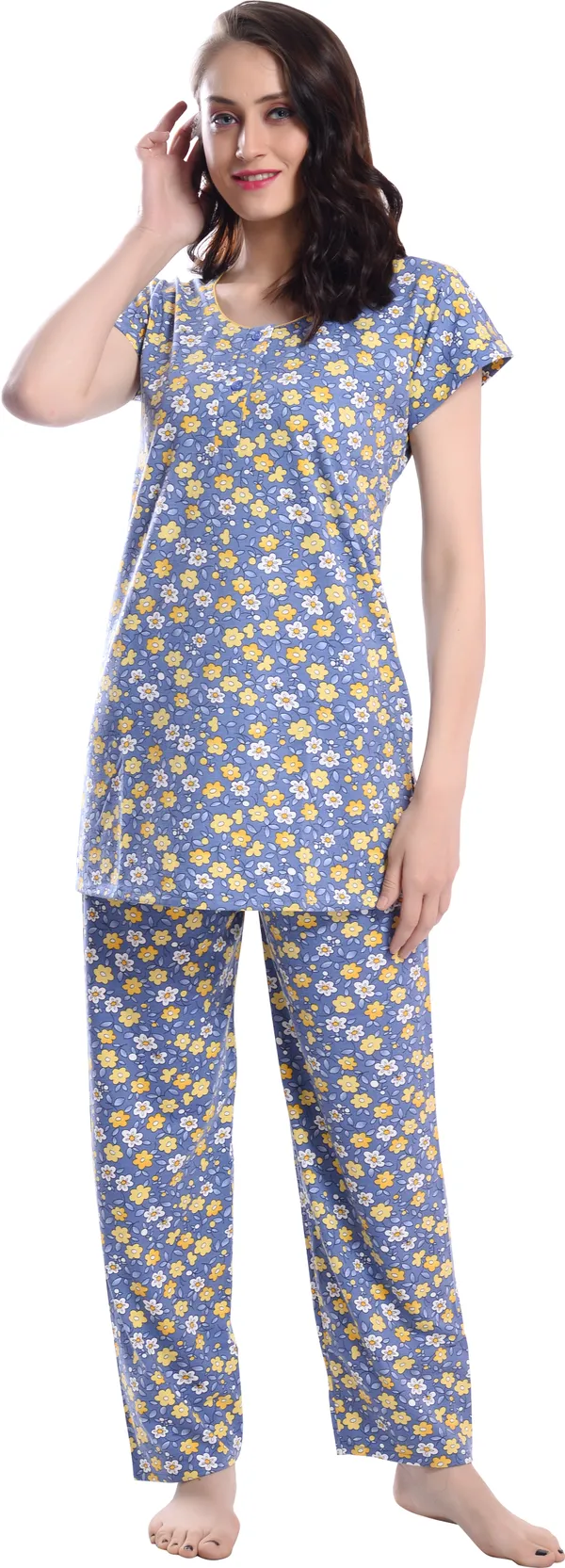 F.YELLOW_Printed__Cotton_Blend_Night_Suit_Set
