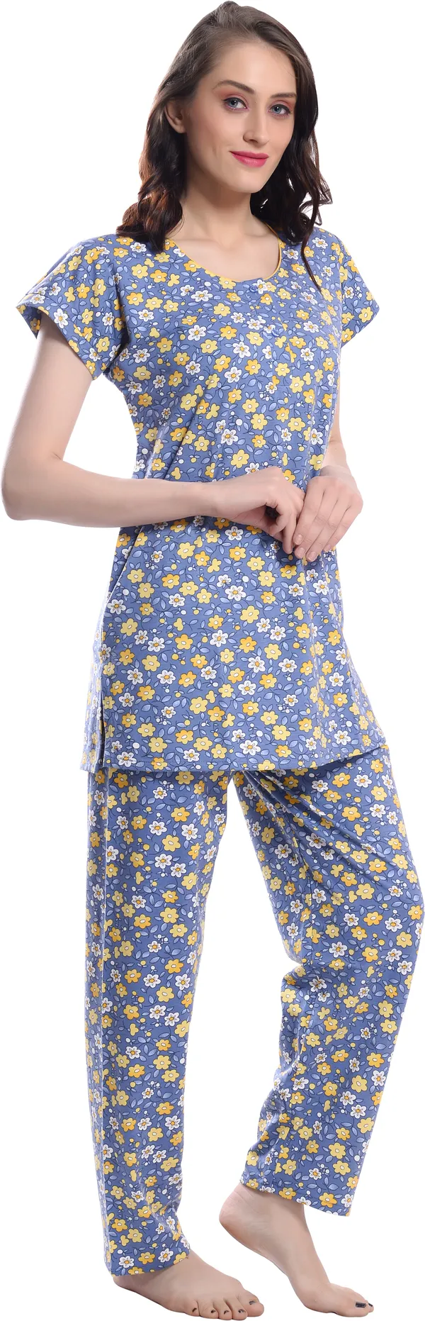 F.YELLOW_Printed__Cotton_Blend_Night_Suit_Set