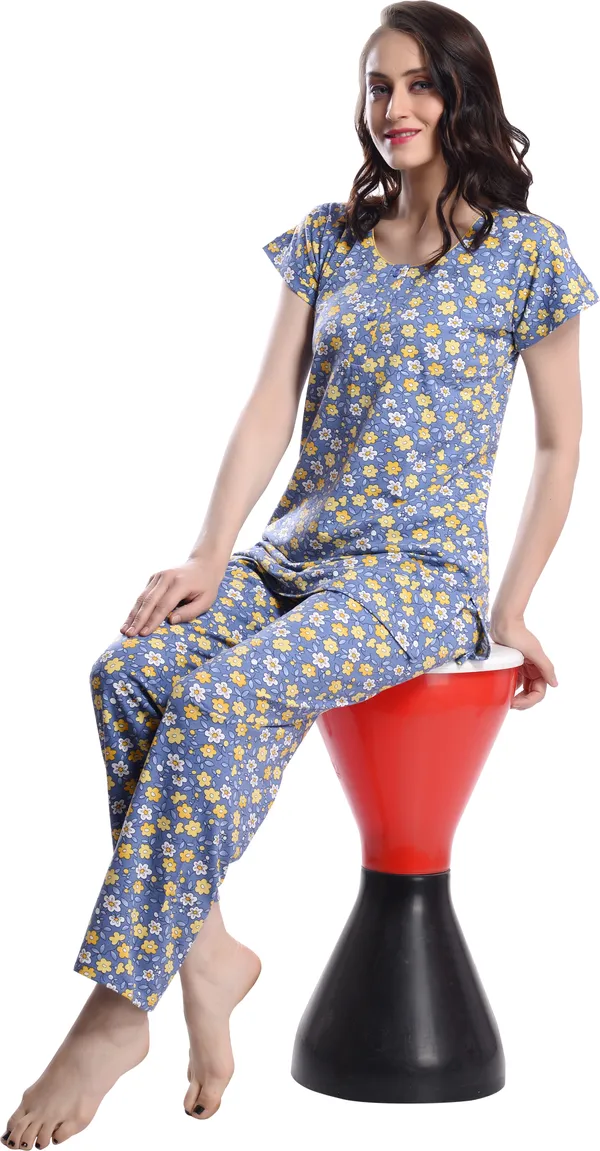 F.YELLOW_Printed__Cotton_Blend_Night_Suit_Set