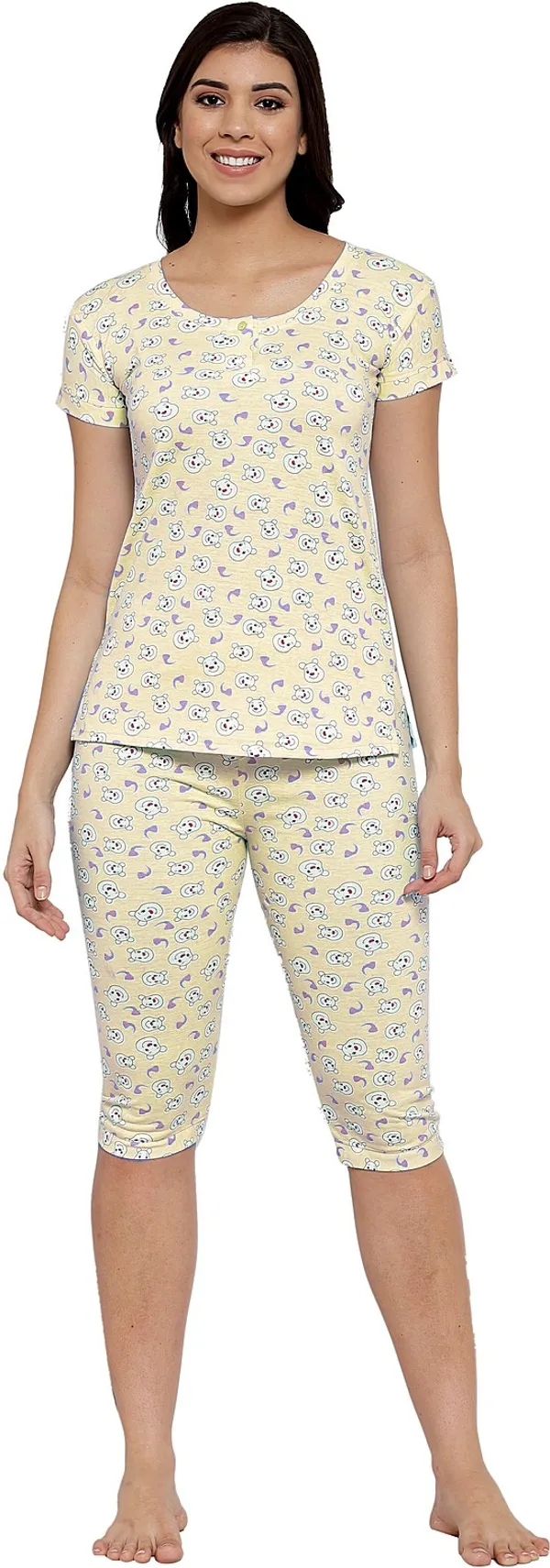 L.YELLOW_Printed__Cotton_Blend_Top_&_Capri_Set