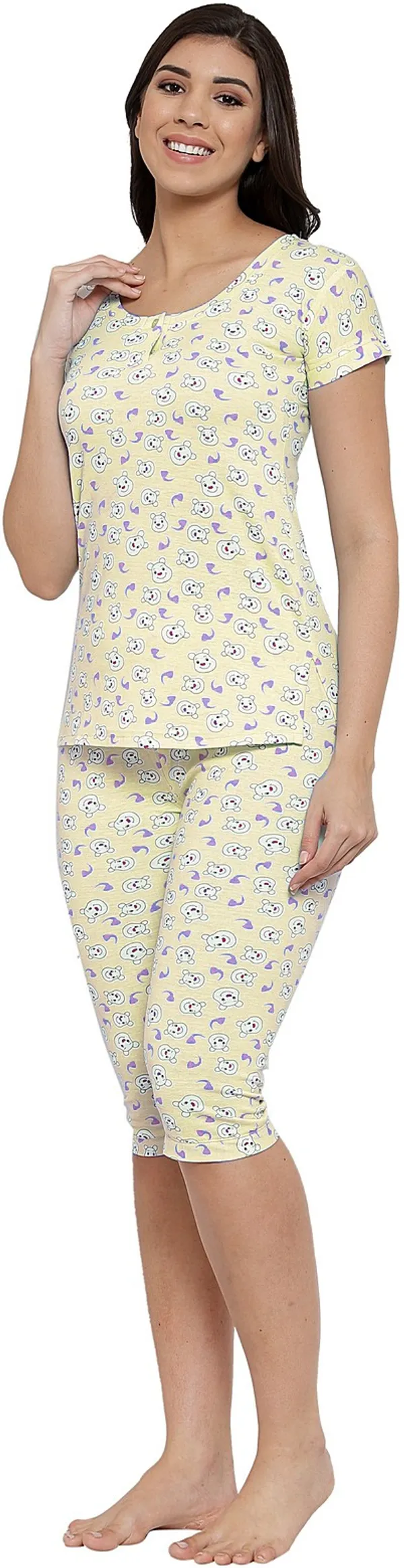 L.YELLOW_Printed__Cotton_Blend_Top_&_Capri_Set