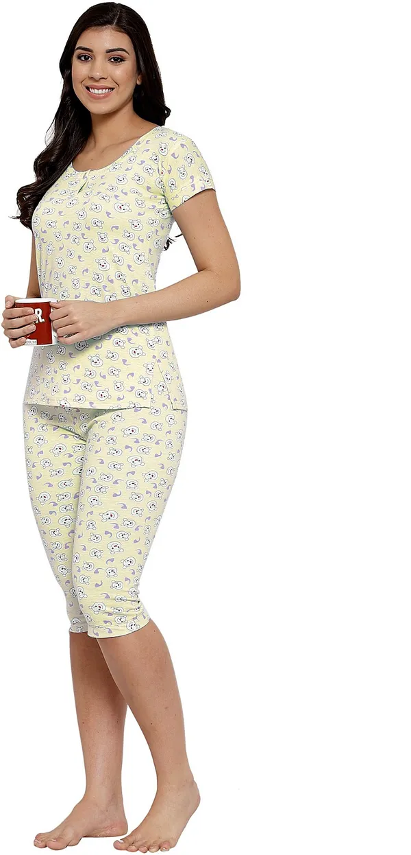 L.YELLOW_Printed__Cotton_Blend_Top_&_Capri_Set