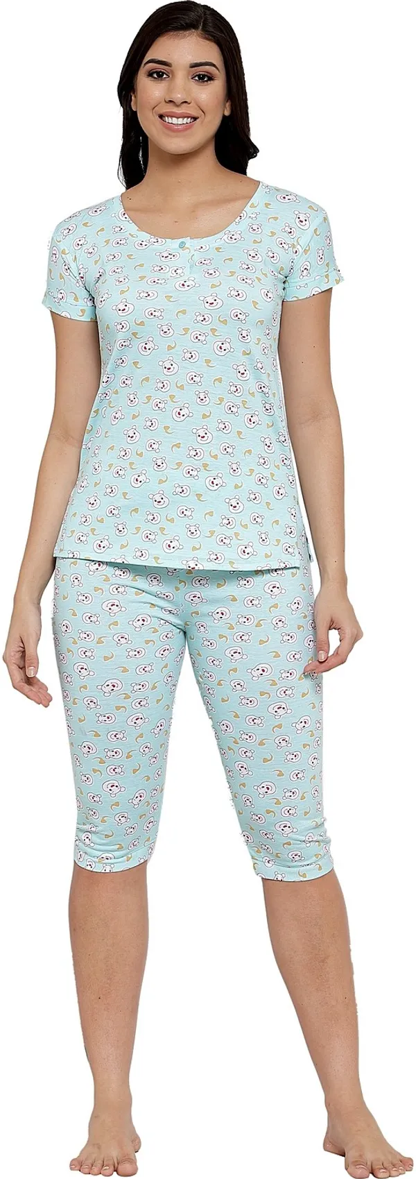 SkyBlue_Printed__Cotton_Blend_Top_&_Capri_Set