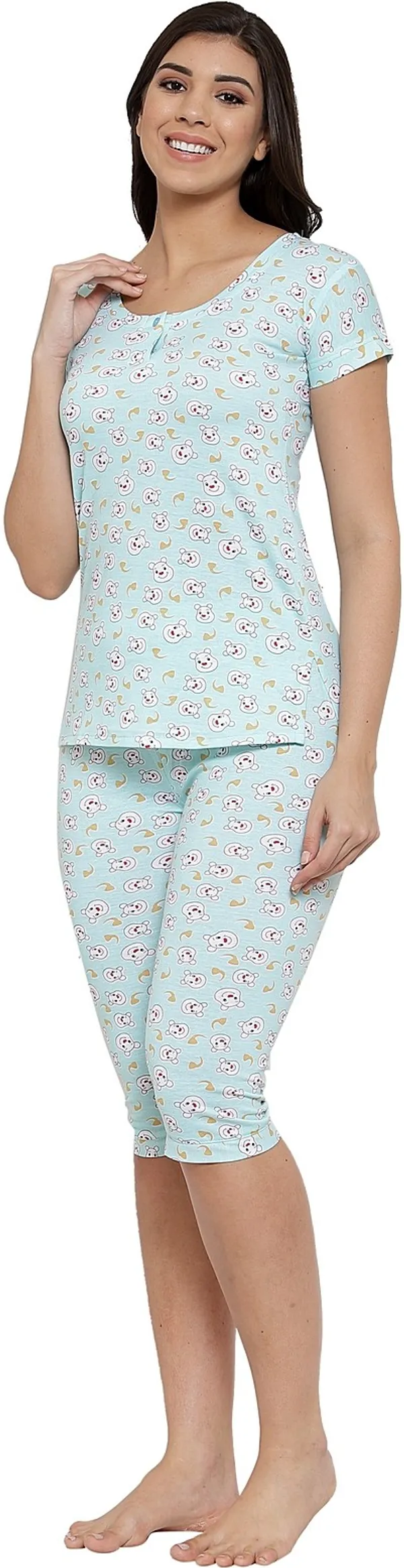 SkyBlue_Printed__Cotton_Blend_Top_&_Capri_Set