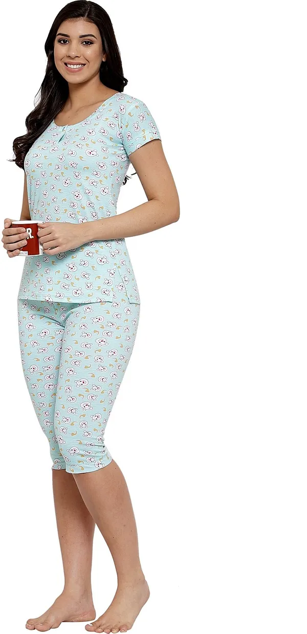 SkyBlue_Printed__Cotton_Blend_Top_&_Capri_Set