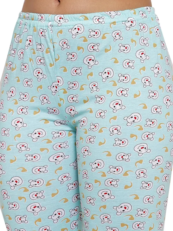 SkyBlue_Printed__Cotton_Blend_Top_&_Capri_Set
