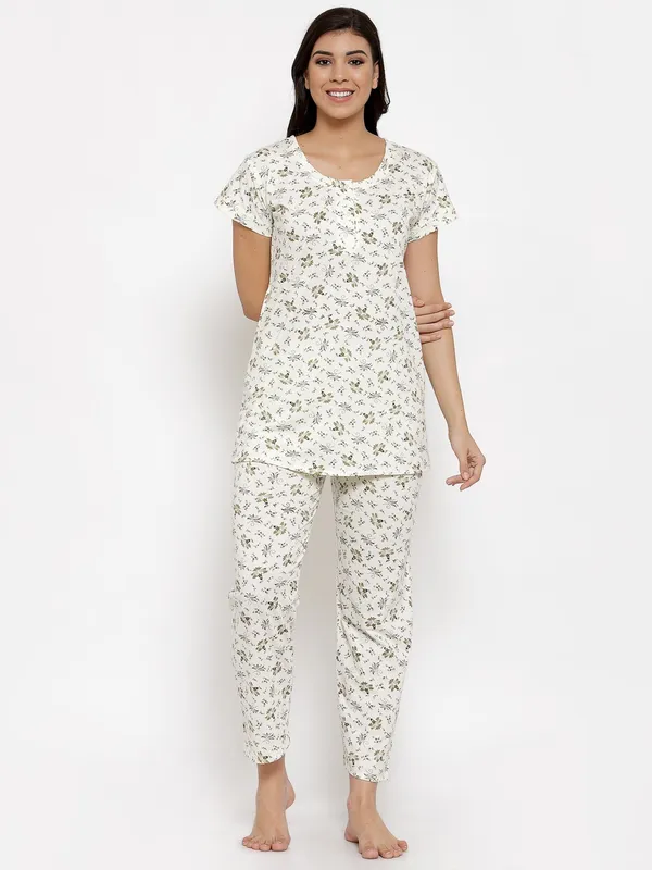 White_Printed__Cotton_Blend_Night_Suit_Set