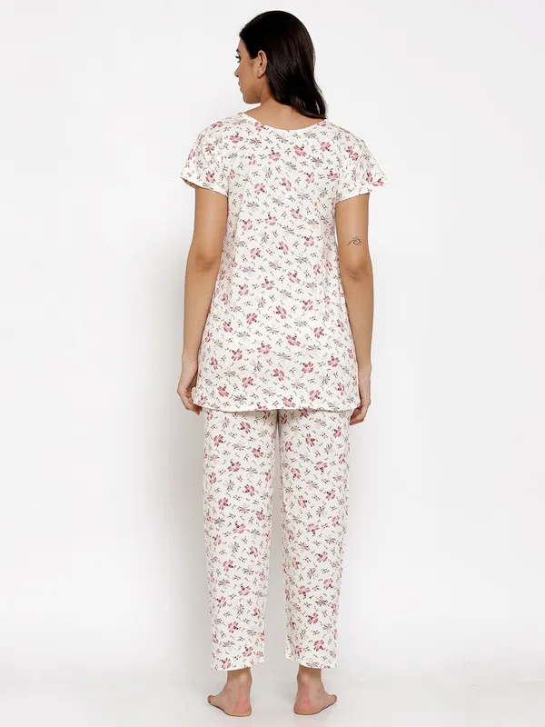 White_Printed__Cotton_Blend_Night_Suit_Set