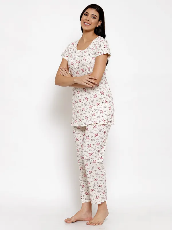 White_Printed__Cotton_Blend_Night_Suit_Set