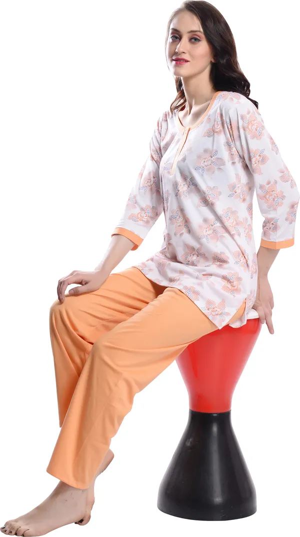 ORANGE_Printed__Cotton_Blend_Night_Suit_Set