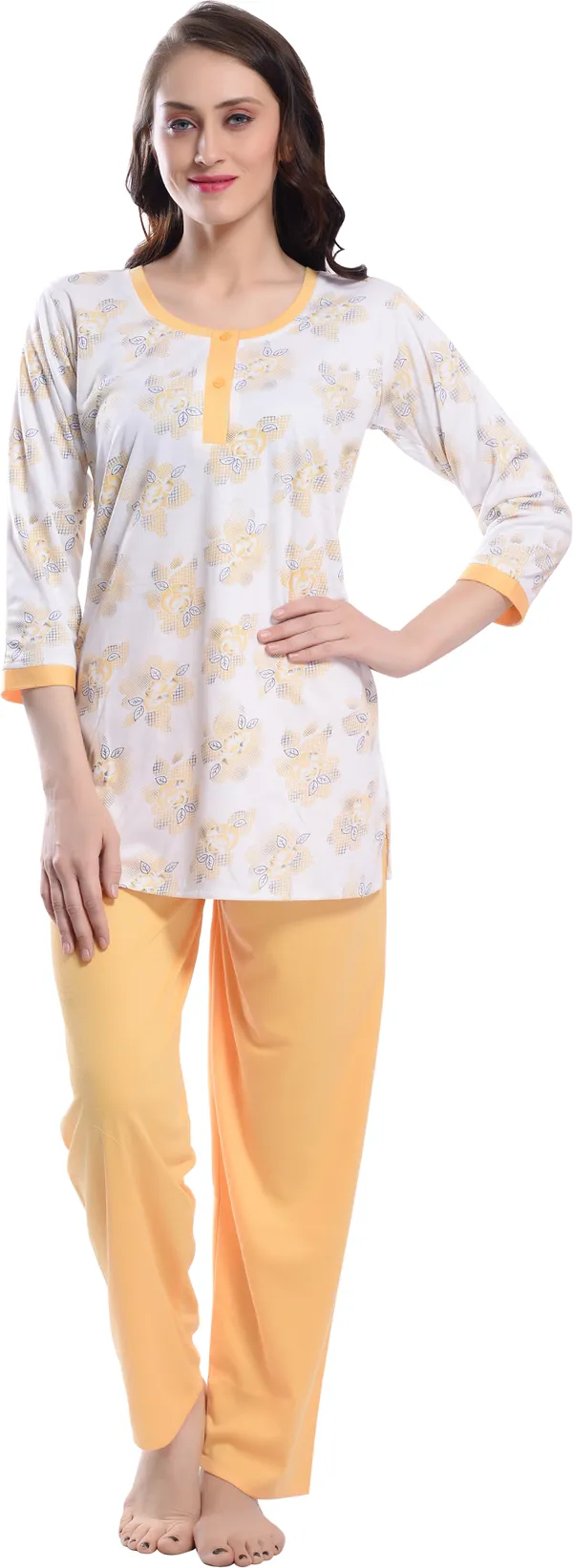 YELLOW_Printed__Cotton_Blend_Night_Suit_Set
