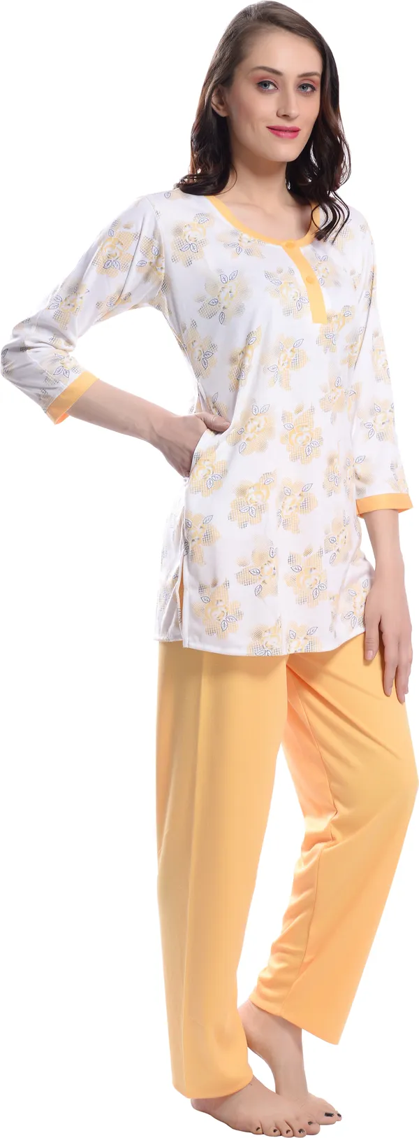 YELLOW_Printed__Cotton_Blend_Night_Suit_Set
