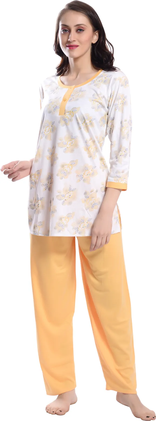 YELLOW_Printed__Cotton_Blend_Night_Suit_Set