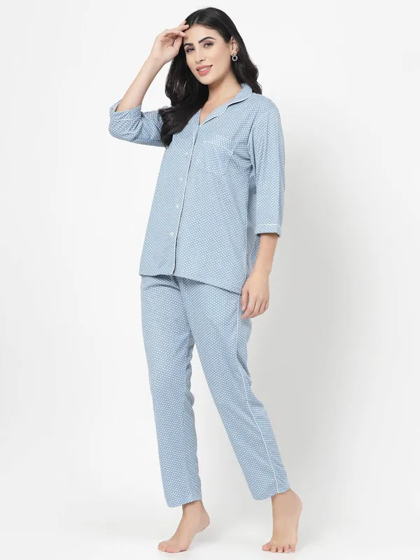 Blue_Polka_Print_Cotton_Blend_Shirt_&_Pyjama_set