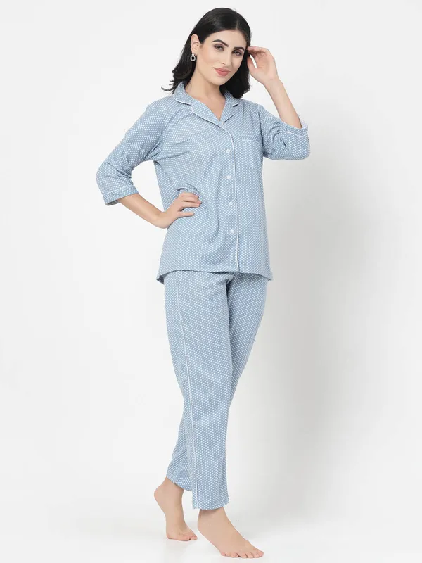 Blue_Polka_Print_Cotton_Blend_Shirt_&_Pyjama_set