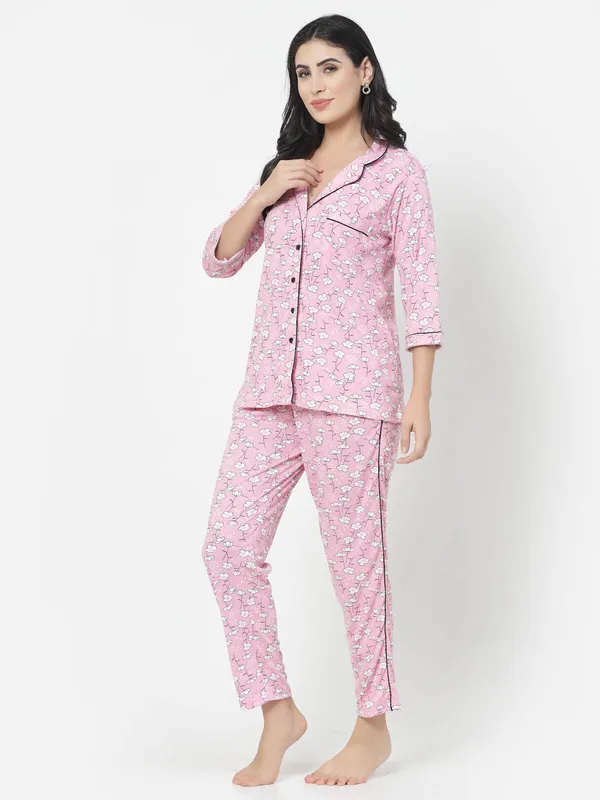 Pink_Floral_Print_Cotton_Blend_Shirt_&_Pyjama_set