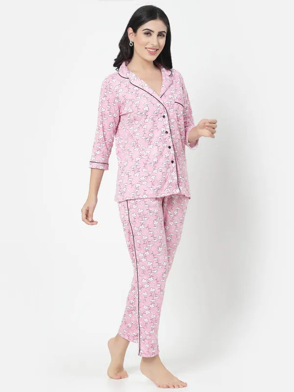 Pink_Floral_Print_Cotton_Blend_Shirt_&_Pyjama_set