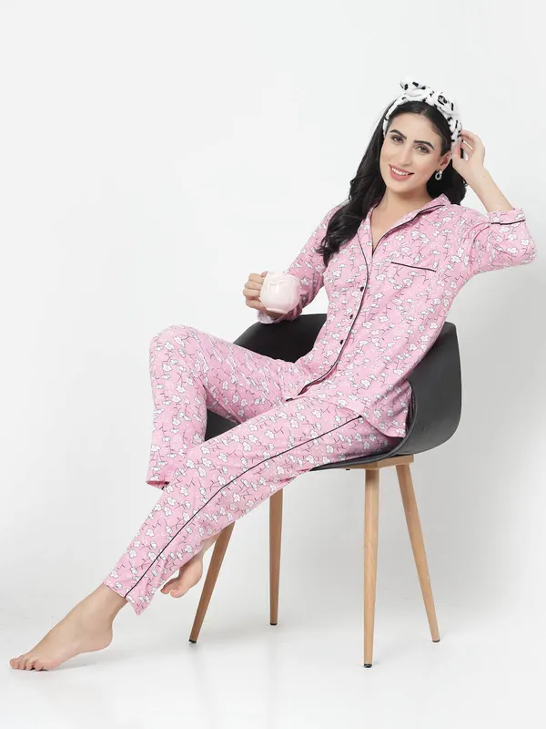 Pink_Floral_Print_Cotton_Blend_Shirt_&_Pyjama_set