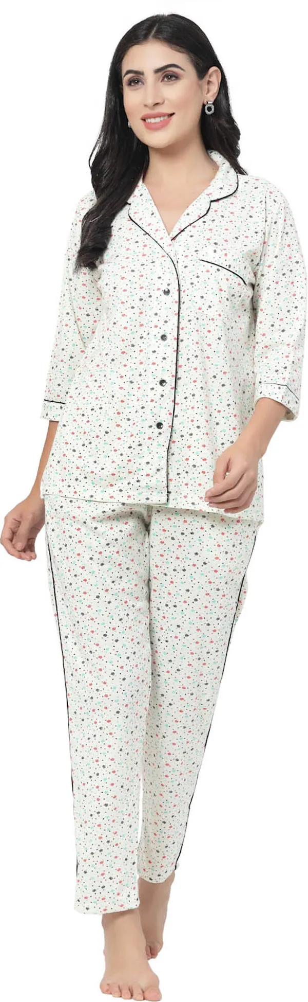 Off_White_Printed__Cotton_Blend_Shirt_&_Pyjama_set