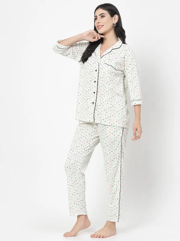 Off_White_Printed__Cotton_Blend_Shirt_&_Pyjama_set