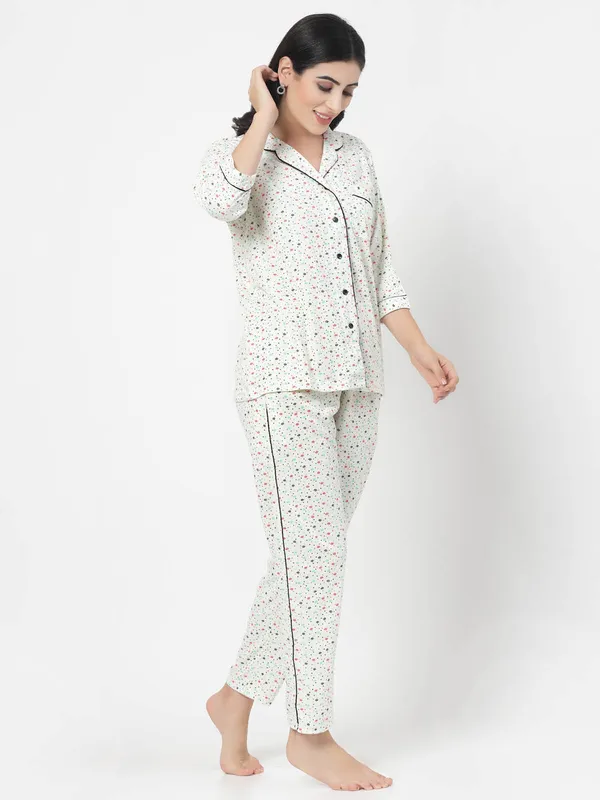 Off_White_Printed__Cotton_Blend_Shirt_&_Pyjama_set