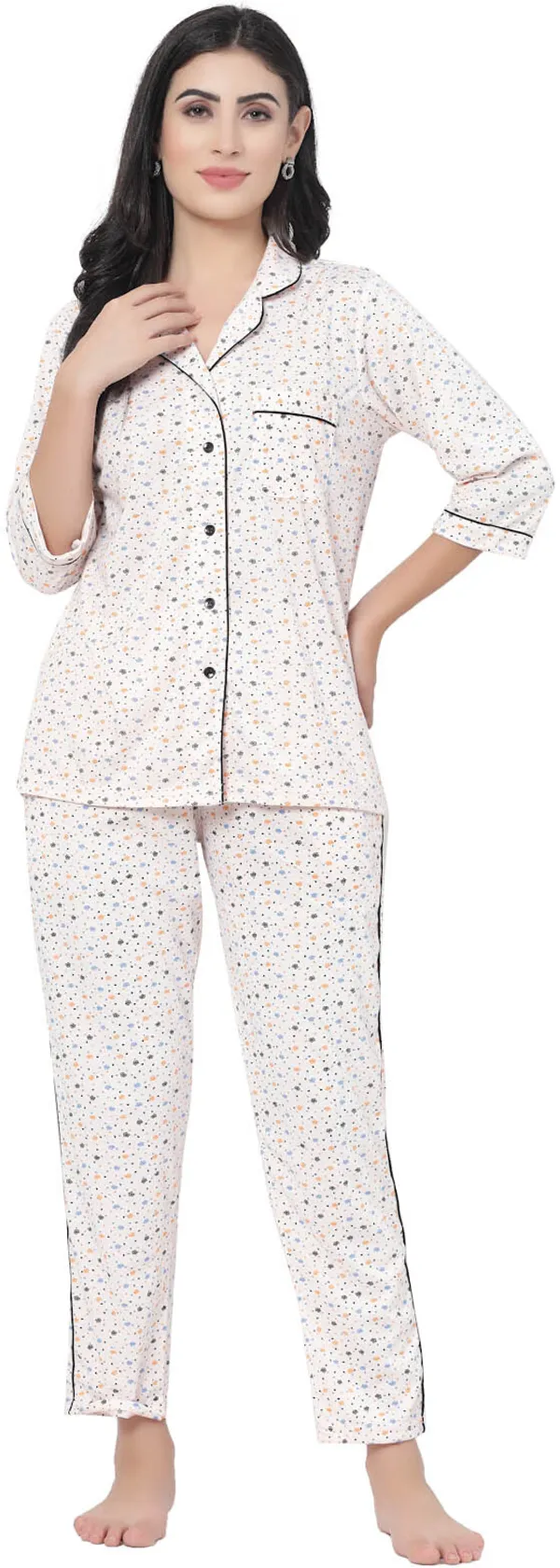 White_Printed__Cotton_Blend_Shirt_&_Pyjama_set