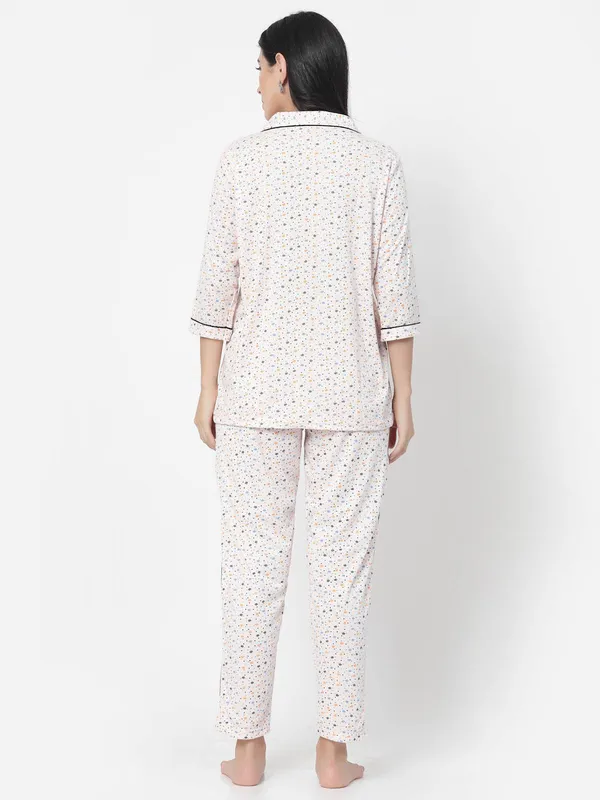 White_Printed__Cotton_Blend_Shirt_&_Pyjama_set
