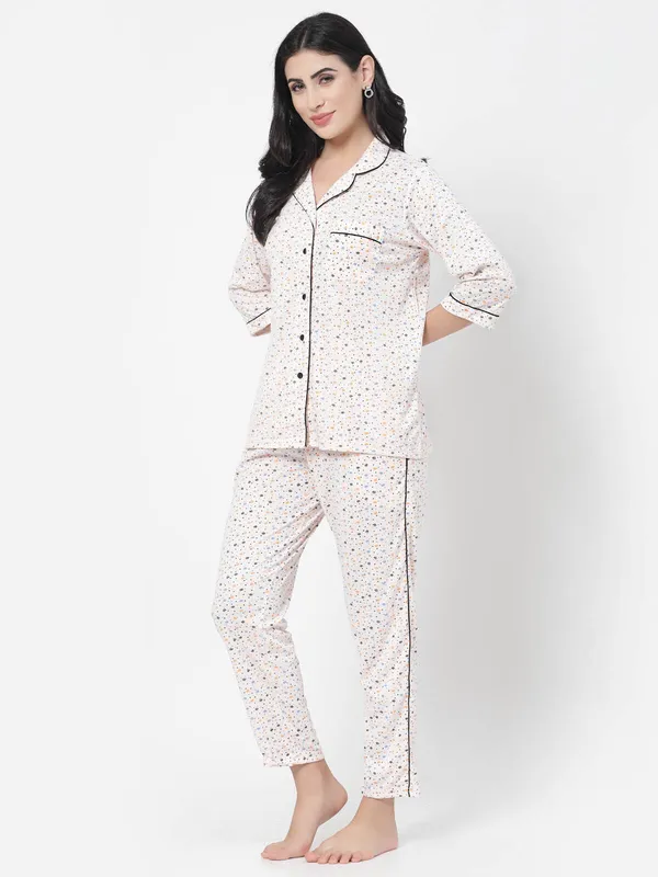 White_Printed__Cotton_Blend_Shirt_&_Pyjama_set