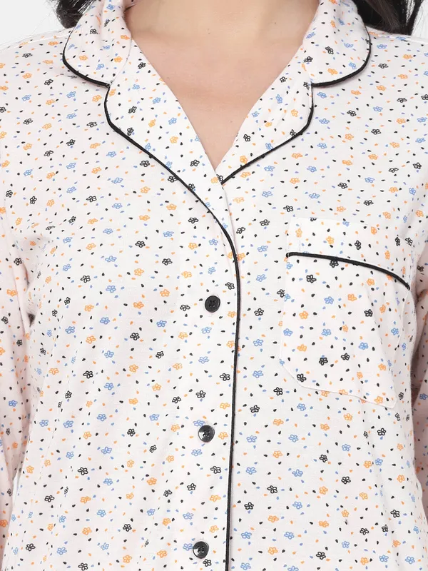 White_Printed__Cotton_Blend_Shirt_&_Pyjama_set