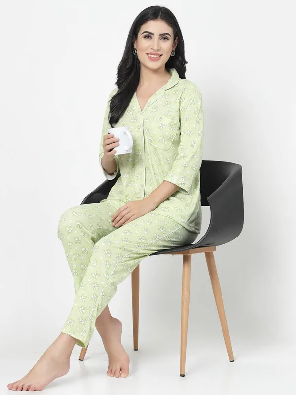 Light_Green_Printed__Cotton_Blend_Shirt_&_Pyjama_set