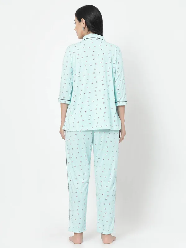 Blue_Printed__Cotton_Blend_Shirt_&_Pyjama_set