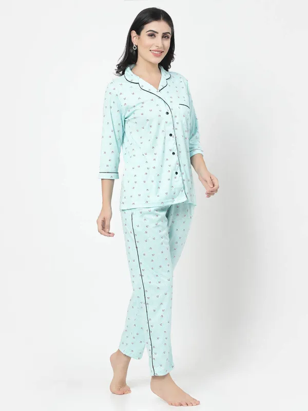 Blue_Printed__Cotton_Blend_Shirt_&_Pyjama_set
