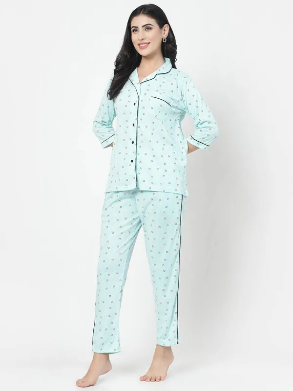 Blue_Printed__Cotton_Blend_Shirt_&_Pyjama_set