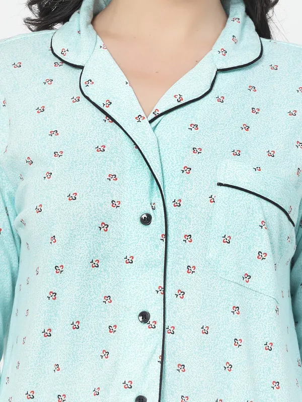 Blue_Printed__Cotton_Blend_Shirt_&_Pyjama_set