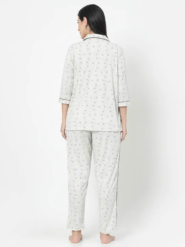 White_Printed__Cotton_Blend_Shirt_&_Pyjama_set
