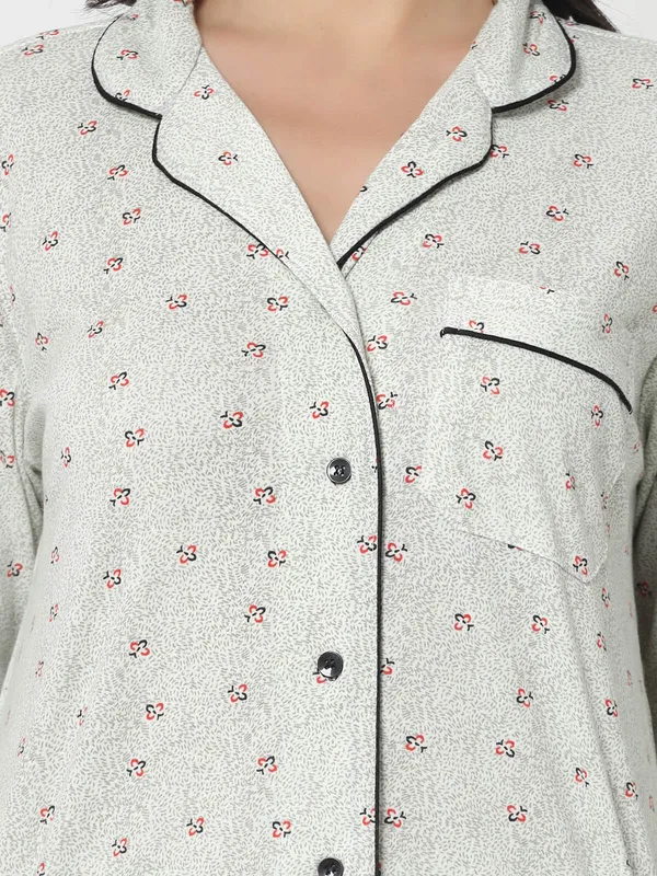 White_Printed__Cotton_Blend_Shirt_&_Pyjama_set