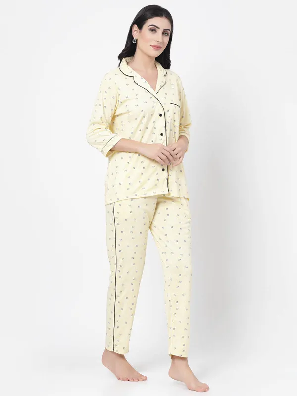 Yellow_Printed__Cotton_Blend_Shirt_&_Pyjama_set