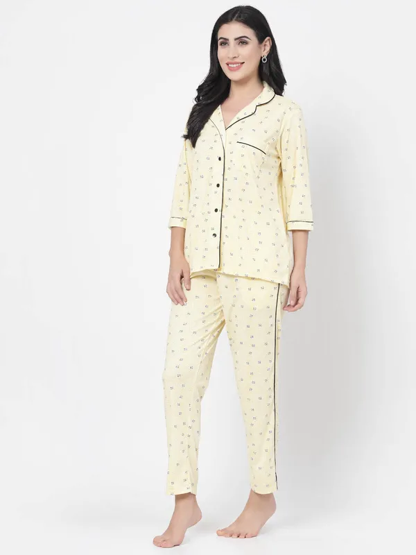 Yellow_Printed__Cotton_Blend_Shirt_&_Pyjama_set