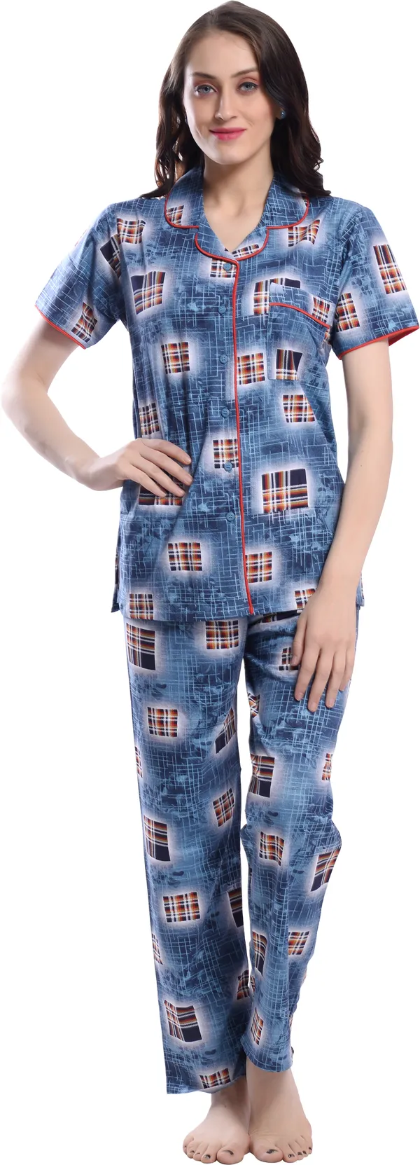 BLUE_Printed__Cotton_Blend_Night_Suit_Set