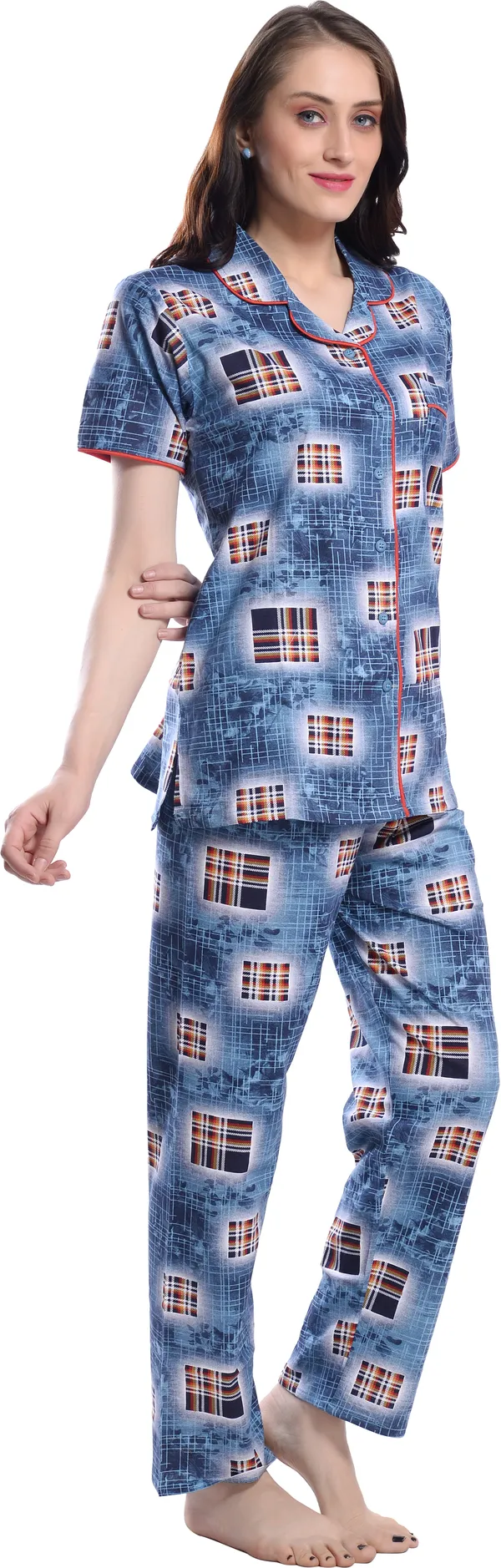 BLUE_Printed__Cotton_Blend_Night_Suit_Set
