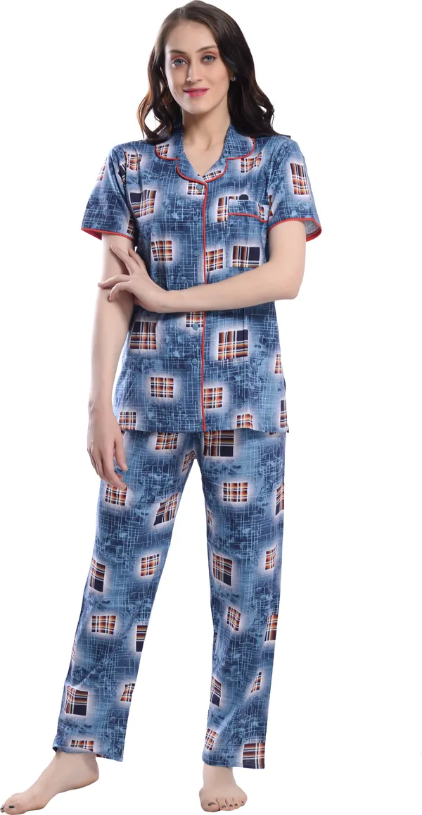 BLUE_Printed__Cotton_Blend_Night_Suit_Set