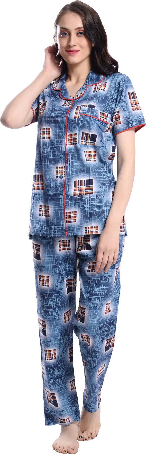BLUE_Printed__Cotton_Blend_Night_Suit_Set