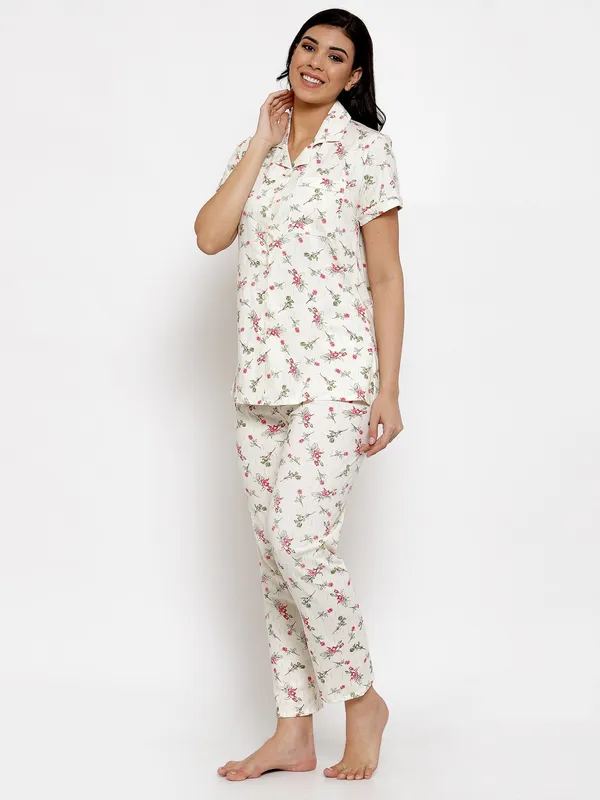 CREAM_Printed__Cotton_Night_Suit_Set