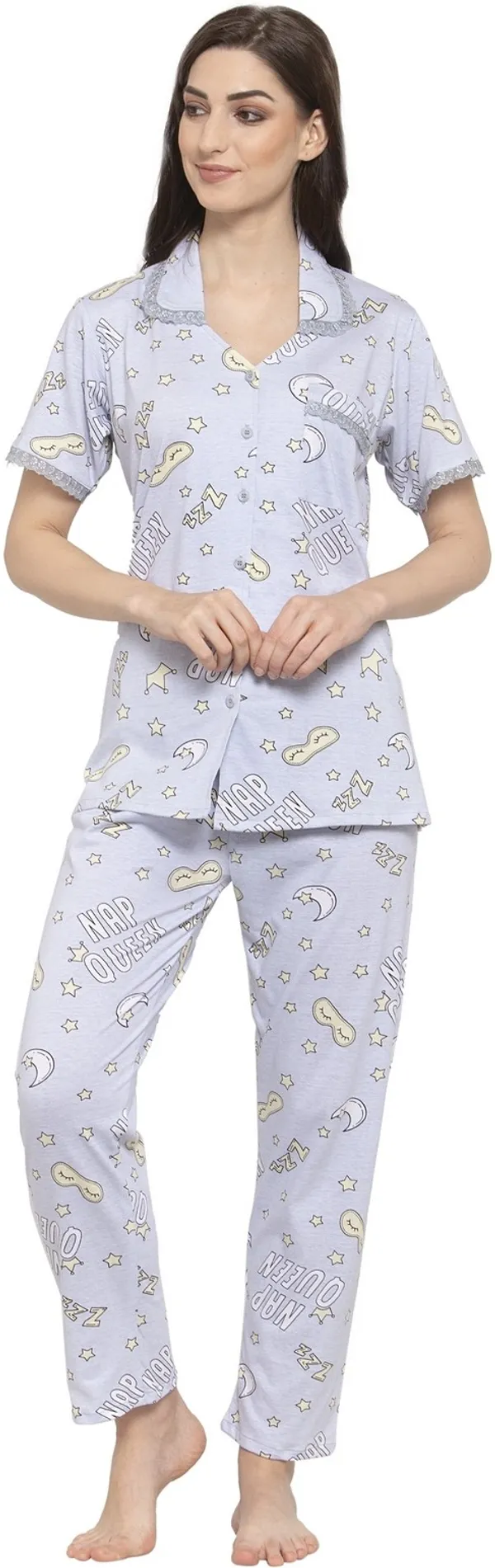 L.PURPLE_Printed__Cotton_Shirt_&_Pyjama_set