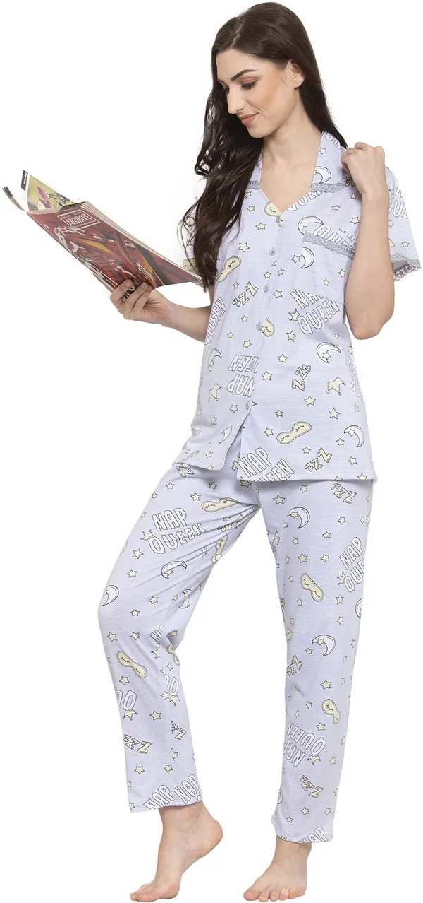 L.PURPLE_Printed__Cotton_Shirt_&_Pyjama_set